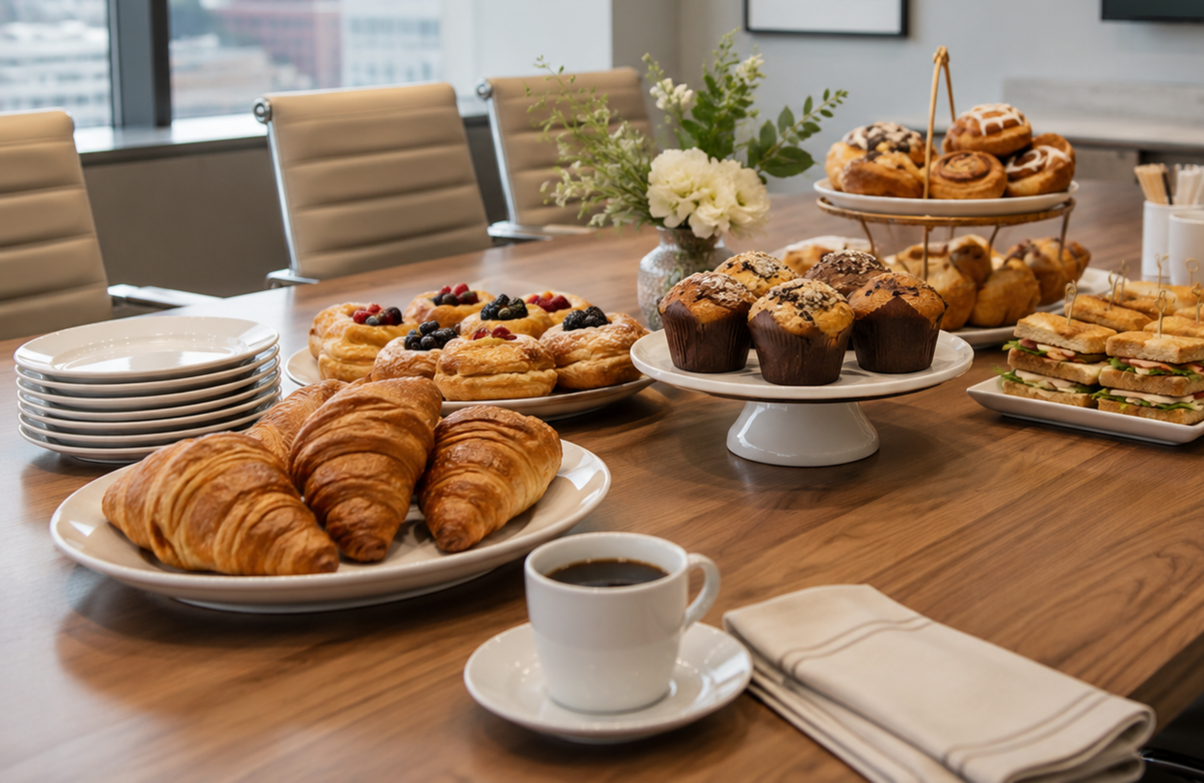 An inviting holiday office party bakery catering table